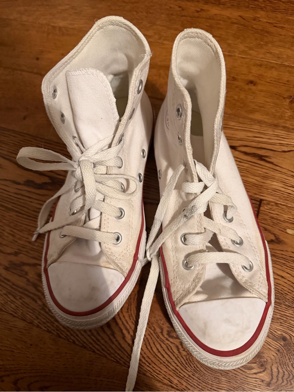 Converse White High-Top Sneakers with Red Stripe